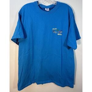 Vintage Yazbek Puerto Vallarta Mexico Size Large Embroidered Blue Tee Shirt